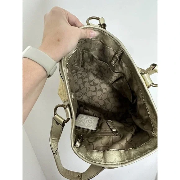 COACH Vintage Metallic Straw Leather Woven Tote Hand Bag - Picture 9 of 10